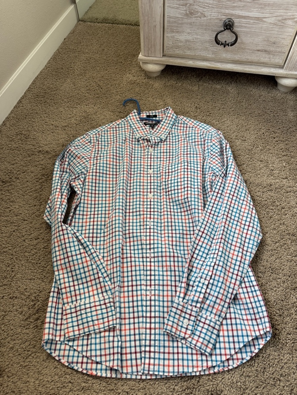 J. Crew White Button-Down Shirt with Blue & Red Check
